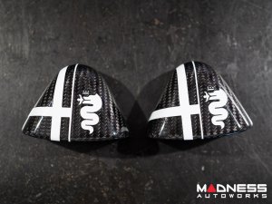Alfa Romeo 4C Carbon Fiber Upper Safety Belt Ring Cover - White Alfa Flag Theme